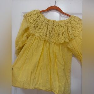 GRACIA Yellow Eyelet Off-Shoulder Blouse